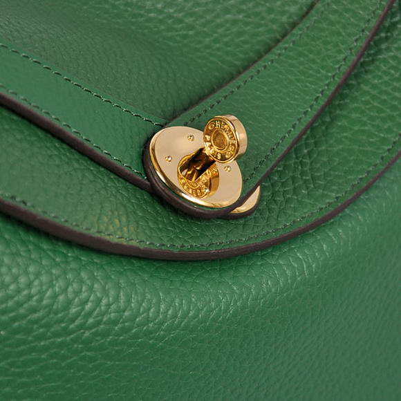 High Quality Replica Hermes Lindy 30CM Havanne Handbags 1057 Dark Green Leather Golden Hardware - Click Image to Close